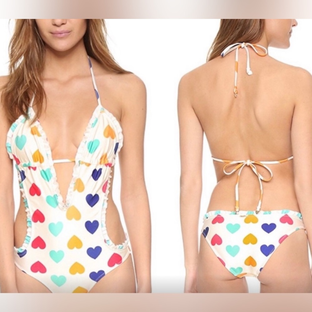 New Wildfox Heart Ruched one piece monokini